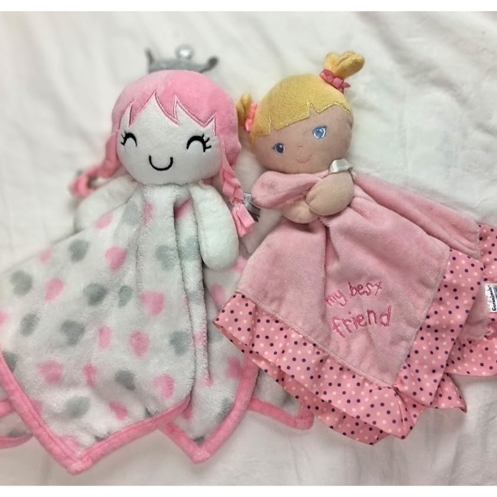 9pc Baby Girl Security Blanket Lovey Lot Pink Bunny Doll Flamingo Unicorn Satin - Picture 3 of 5